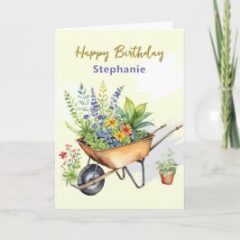 Tarjeta Carretilla de Jardín Nombre Personalizado Feliz Cu