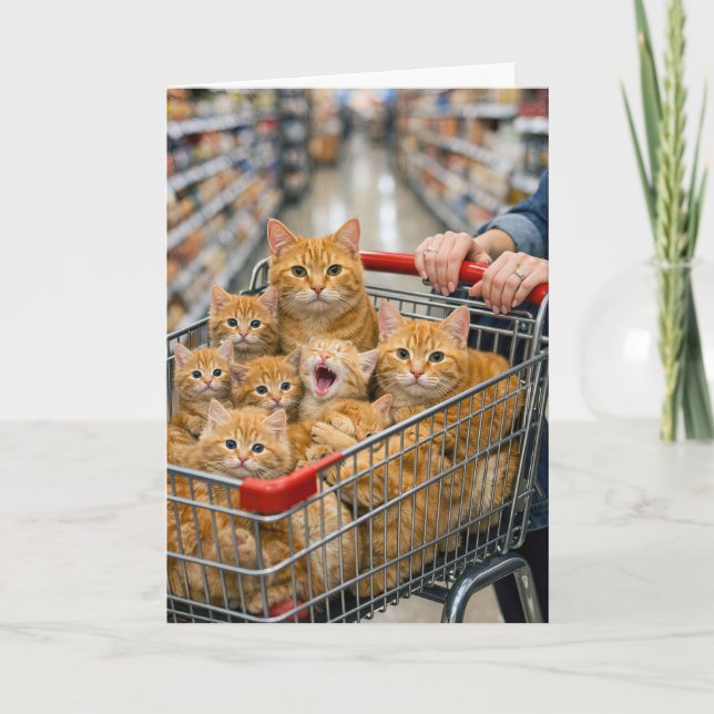 Tarjeta Carrito de compras de cumpleaños lleno de gatos na (Anverso)