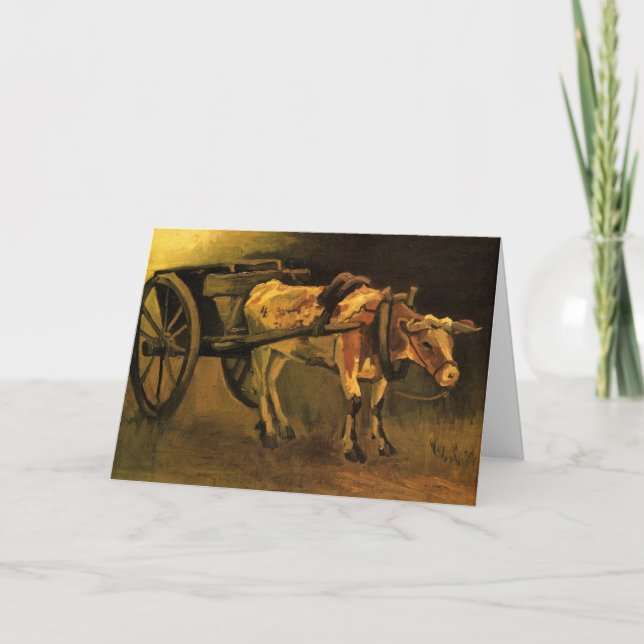 Tarjeta Carro con buey rojo y blanco de Vincent van Gogh (Anverso)