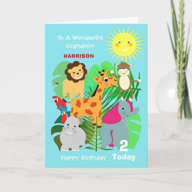 Tarjeta Carta de cumpleaños feliz para los animales salvaj (Anverso)