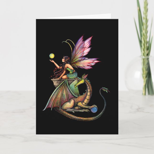 Tarjeta Carta de Dragón Hada Gótico por Molly Harrison (Anverso)