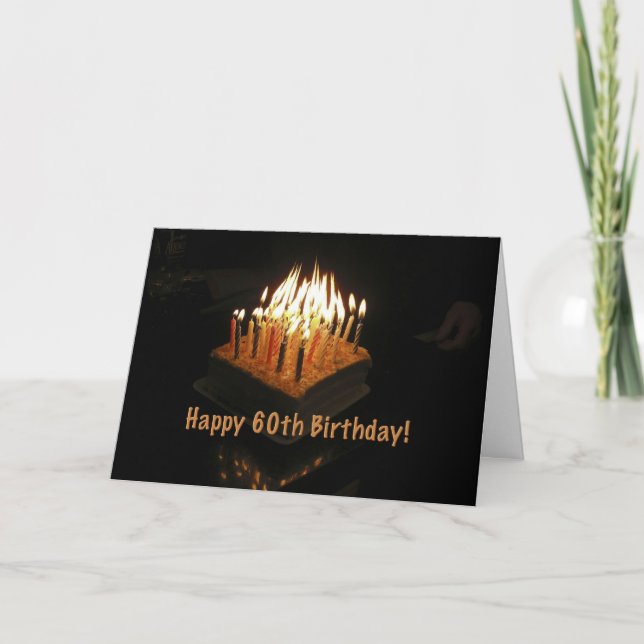 Tarjeta carta de fuego encendida de velas de 60 cumpleaños (Anverso)