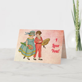Tarjeta Carta de texto de Vintage Boy and Chica I Love You