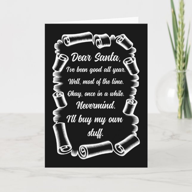 Tarjeta Carta divertida a Santa regalos de Navidad (Anverso)