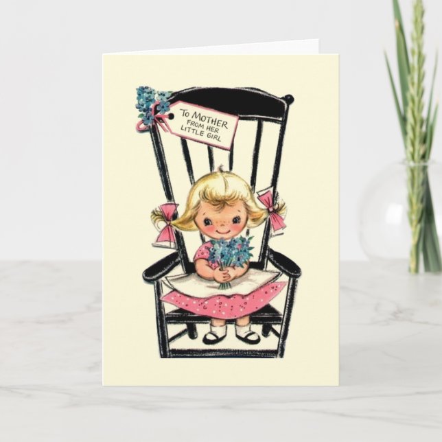 Tarjeta Carta vintage del día de la madre de la niñita (Anverso)