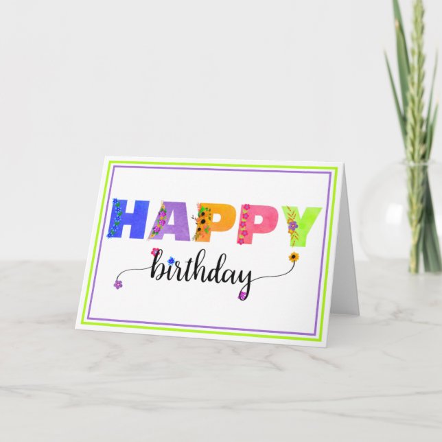 Tarjeta Cartas con acento floral de cumpleaños feliz (Anverso)