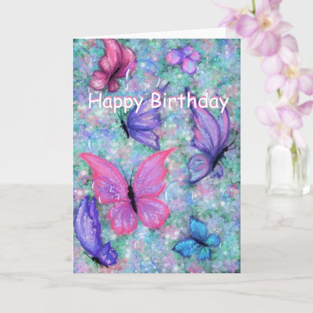 Tarjeta Cartas de cumpleaños de las mariposas voladoras ro (Orquídea)