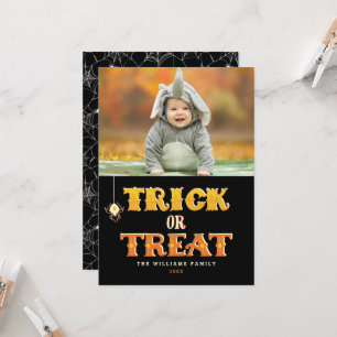 Tarjeta Cartas de fotos de Halloween con araña de truco o 