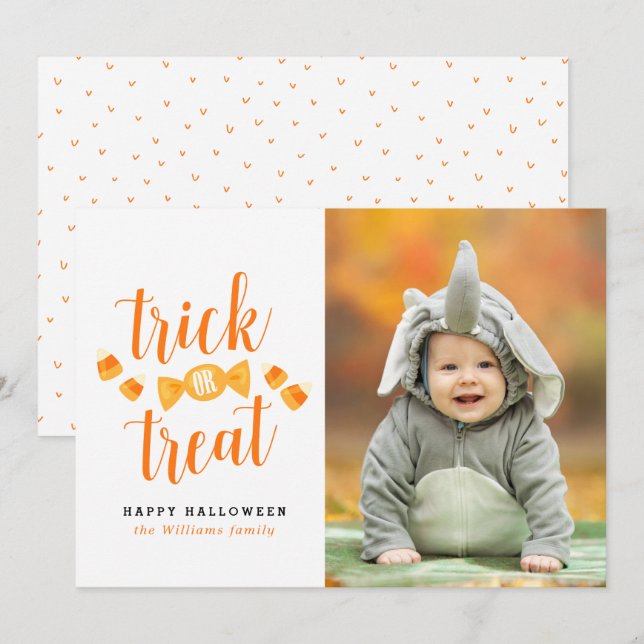 Tarjeta Cartas de fotos de Halloween con trucos o trucos (Anverso / Reverso)