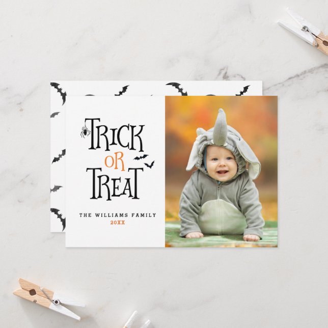Tarjeta Cartas de fotos de Halloween con trucos o trucos (Anverso/Reverso In Situ)