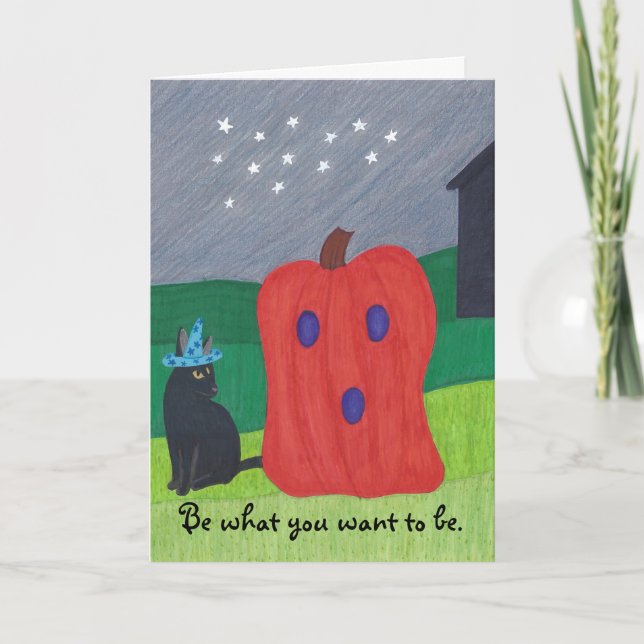 Tarjeta Cartas de Halloween de ghost de calabaza y asisten (Anverso)