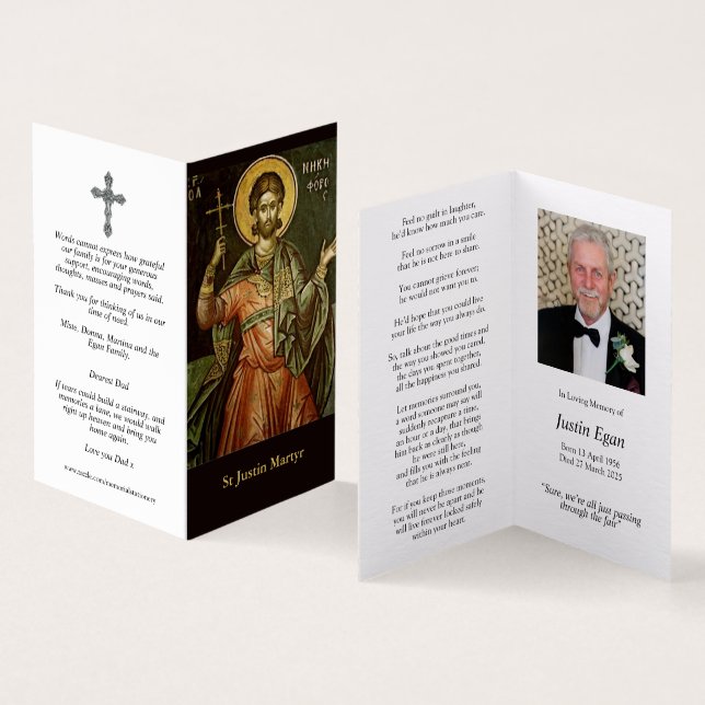 Tarjeta Cartas de oración católicas | San Justin Martyr (Interior y exterior)