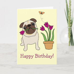 Tarjeta Cartas de Tulip Pug y Mariposa de personalizable