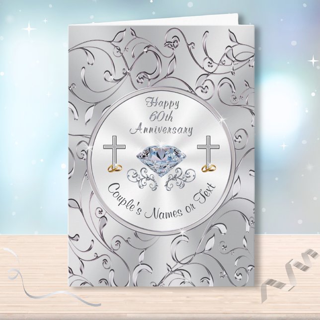 Tarjeta Cartas del 60° Aniversario del Boda Cristiano (Christian, Diamond Wedding Anniversary Card. 60th anniversary cards for grandparents and parents.)