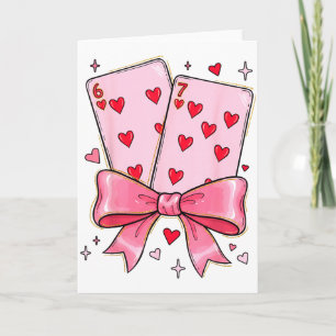 Tarjeta Cartas jugando 6 7 de Corazones 67 Seis Siete Meme