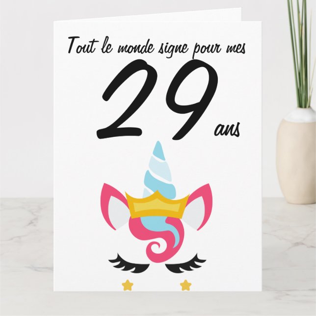 Tarjeta Carte aniversario 29 ans grand format licorne xxl (Anverso)