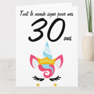 Tarjeta Carte aniversario 30 ans grand format licorne xxl