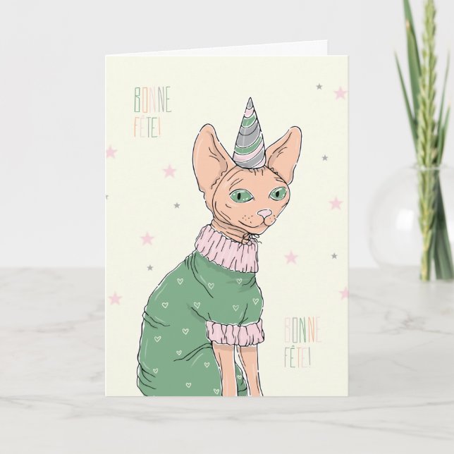 Tarjeta Carte de Fête - Chat Sphynx (Anverso)