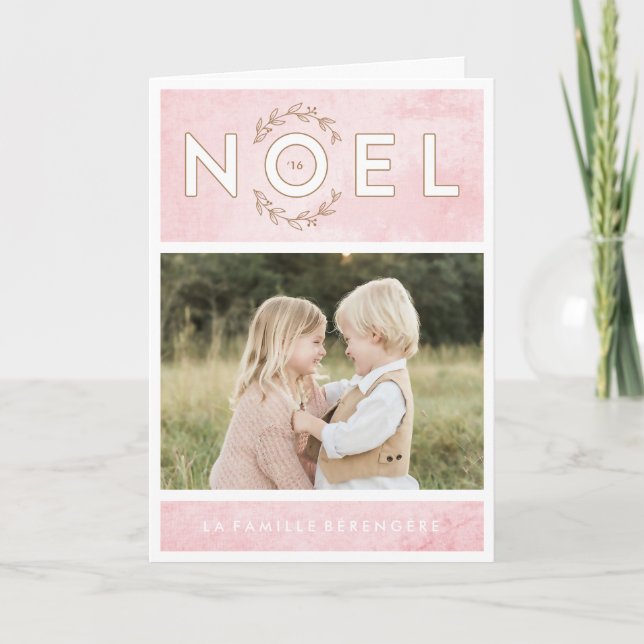 Tarjeta Carte de voeux de rosa et d'or de Noël (Anverso)