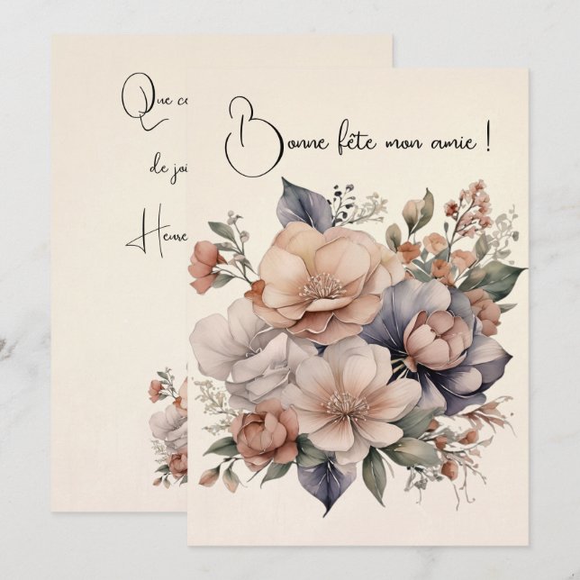 Tarjeta Carte de voeux simple Boho mon jardin fleuri (Anverso / Reverso)