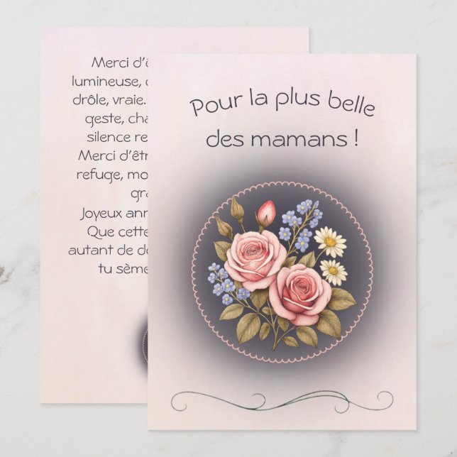 Tarjeta Carte de voeux simple, maman tu es la plus belle (Anverso / Reverso)