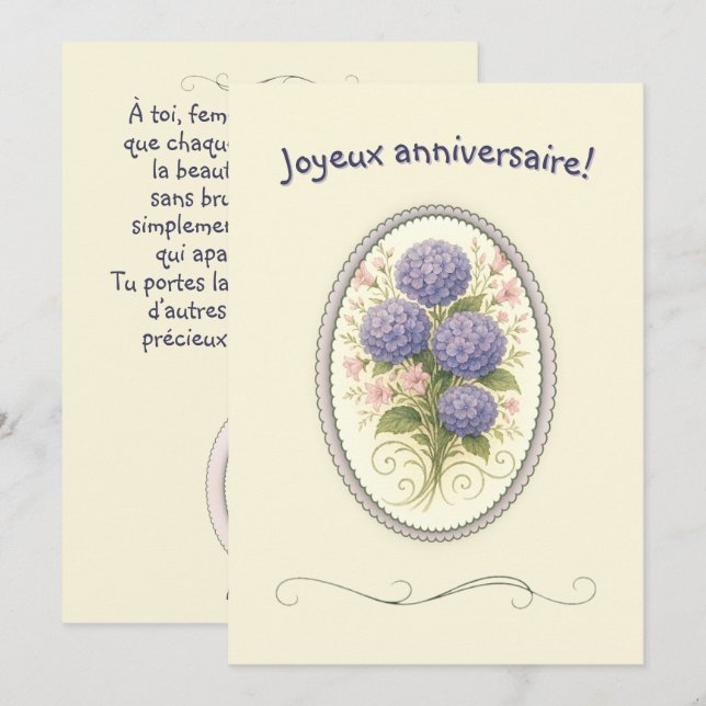 Tarjeta Carte de voeux simple pour femme boho hydrangé (Anverso / Reverso)