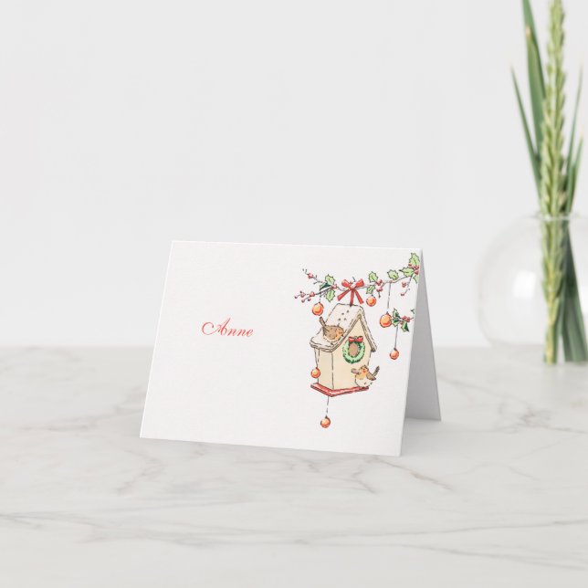 Tarjeta Carte Noël rouge gorge décoration de table (Anverso)