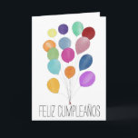 Tarjeta Cartel de cumpleaños de España<br><div class="desc">Balones de color con tarjeta de cumpleaños española. Esta tarjeta de globo colorido es una pintura acuarela original dibujada a mano. Esta tarjeta también está disponible en otros idiomas no ingleses</div>