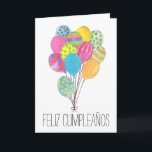 Tarjeta Cartel de cumpleaños de España<br><div class="desc">Balones de color con tarjeta de cumpleaños española. Esta tarjeta de globo colorido es una pintura acuarela original dibujada a mano. Esta tarjeta también está disponible en otros idiomas no ingleses</div>