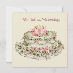Tarjeta Cartel de cumpleaños de la hermana Tartas de flore