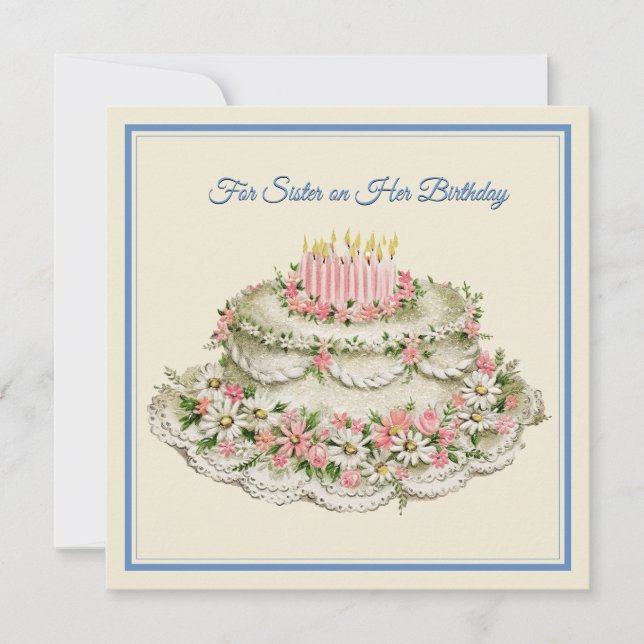 Tarjeta Cartel de cumpleaños de la hermana Tartas de flore (Anverso)