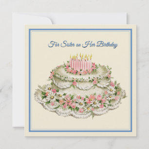 Tarjeta Cartel de cumpleaños de la hermana Tartas de flore