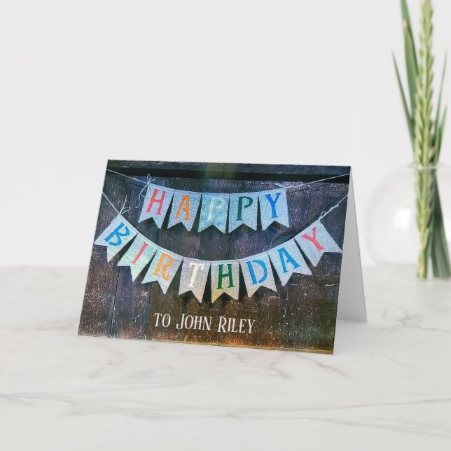 Tarjeta Cartel de cumpleaños en madera rústica (Anverso)