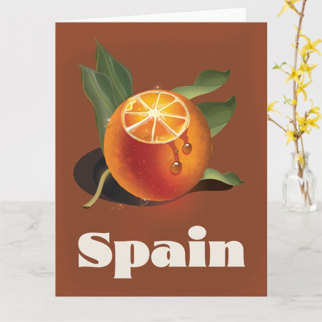 Tarjeta Cartel de viaje a España naranja (flor amarilla)