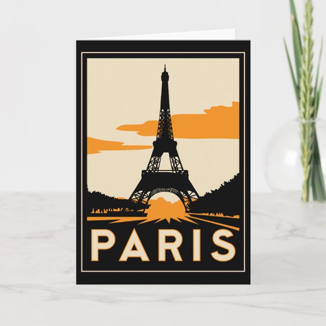 Tarjeta cartel de viaje de parís art deco retro (Anverso)