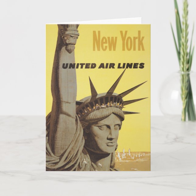Tarjeta Cartel De Viajes Para Nueva York, United Air Lines (Anverso)