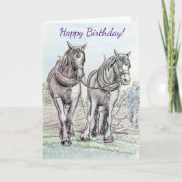 Tarjeta Carthorses que aran cumpleaños del campo