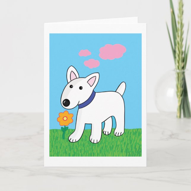 Tarjeta Cartoon Bull Terrier Dog w Flower Greeting Card (Anverso)