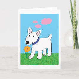 Tarjeta Cartoon Bull Terrier Dog w Flower Greeting Card