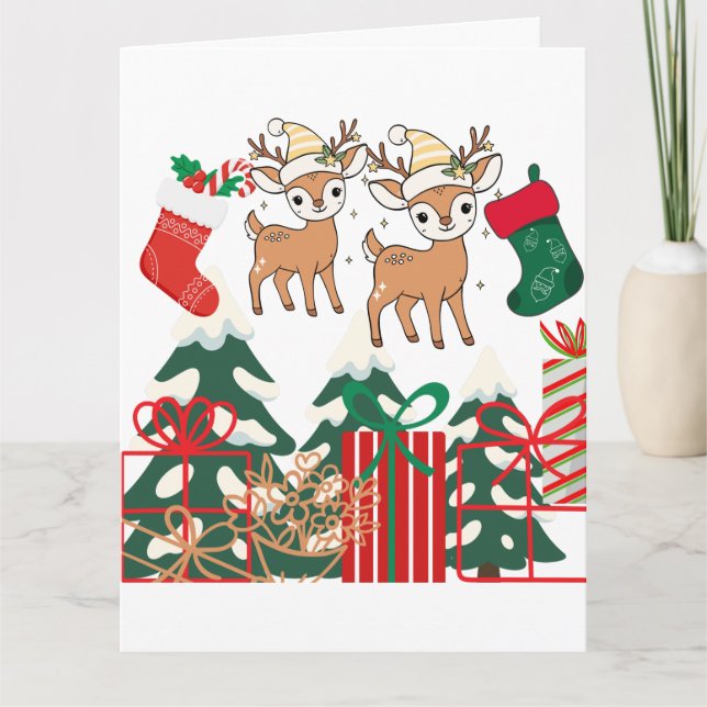 Tarjeta Cartoon Deer & Christmas Elements (Anverso)