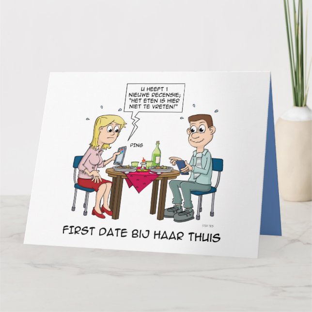 Tarjeta Cartoon; First date bij haar thuis. (Anverso)