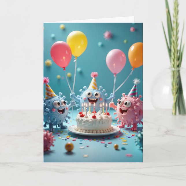 Tarjeta Cartoon Germ Party Get Well Soon (Anverso)