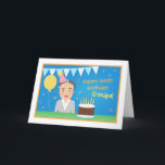 Tarjeta Cartoon Happy Grandpa Birthday Card<br><div class="desc">A colourful and cheerful greeting card to wish grandpa a happy birthday! It features grandpa in a white shirt and grey cardigan with a party hat. The party celebration includes a chocolate cake with lots of candles, a yellow balloon, a bunting banner with polka dots and confetti sprinkles. A birthday...</div>