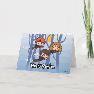 Tarjeta Cartoon Harry, Ron, & Hermione Flying In Woods