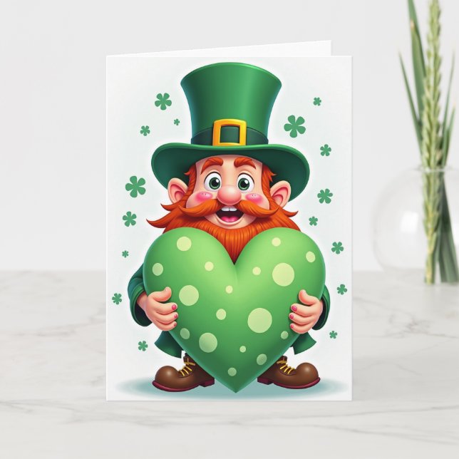 Tarjeta Cartoon Leprechaun Heart Card (Anverso)