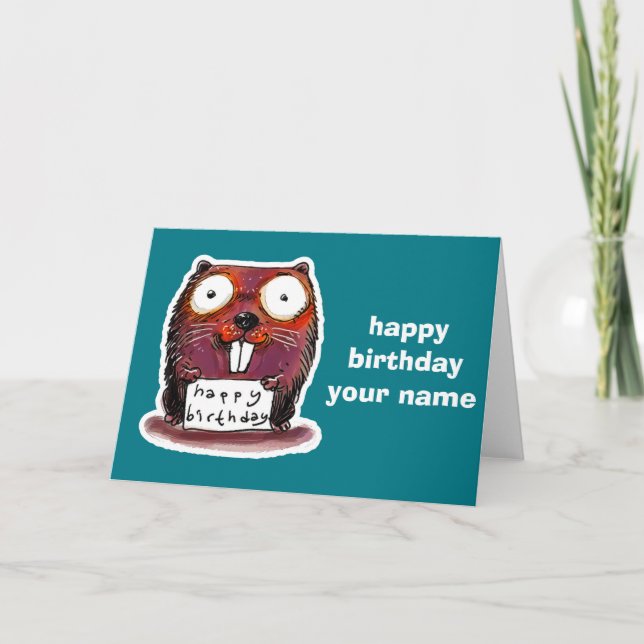 Tarjeta cartoon style beaver happy birthday message (Anverso)
