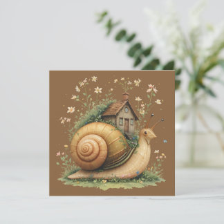 Tarjeta Casa Caprichosa Caracol Cottagecore Naturaleza Cot