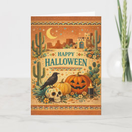 Tarjeta Casa de Adobe del Suroeste Arte Popular Halloween