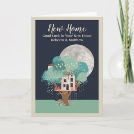 Tarjeta Casa de árbol Nueva Hora de Hogar Noche con Luna