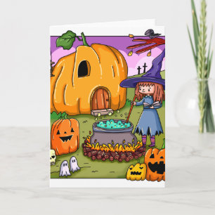 Tarjeta Casa de Calabaza de Bruja de Halloween